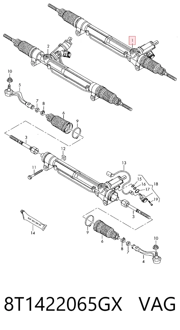 Рульова рейка 8T1422065GX VAG