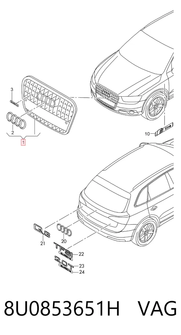 Решітка радіатора 8U0853651H VAG