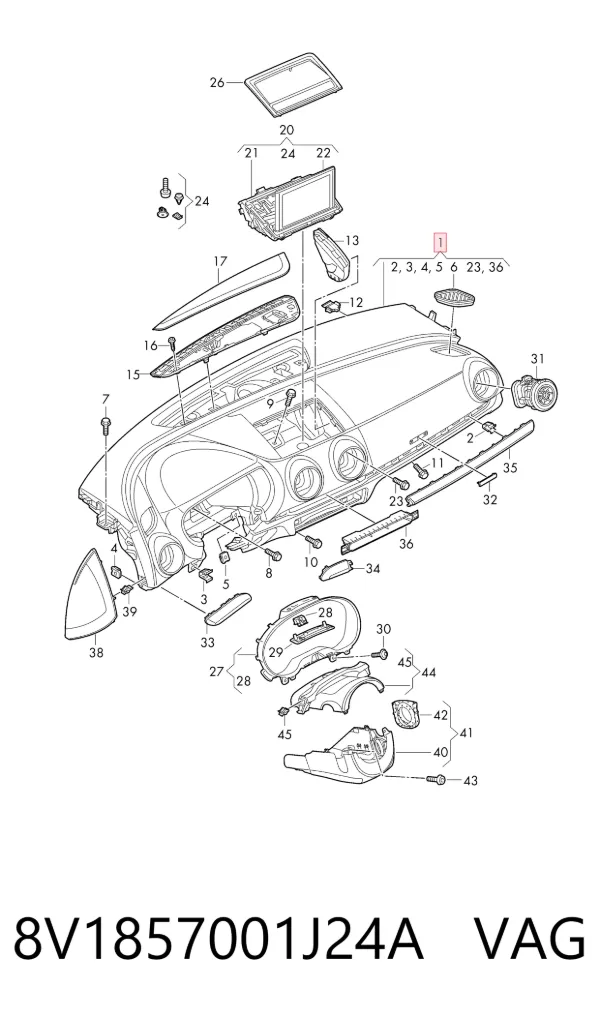 Панель приладів торпеди 8V1857001J24A VAG