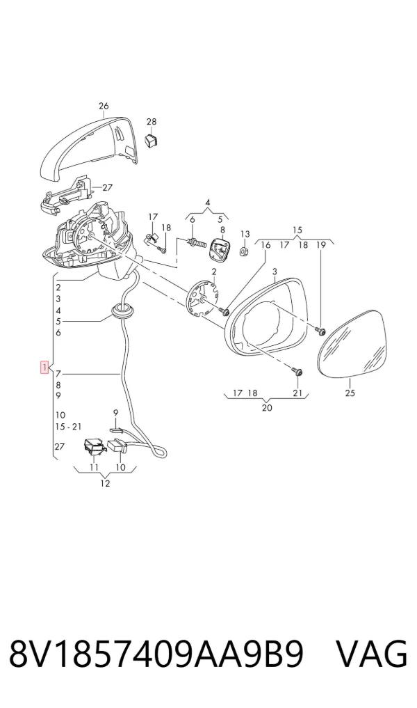 Ліве бокове дзеркало 8V1857409AA9B9 VAG