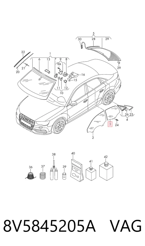 Скло задньої двері лівої 8V5845205A VAG