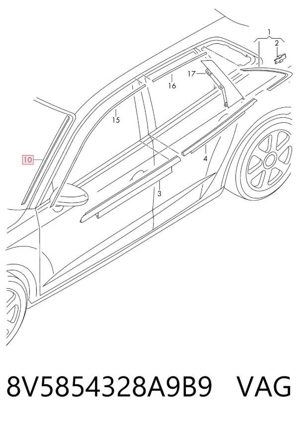 Молдинг лобового скла, правий 8V5854328A9B9 VAG