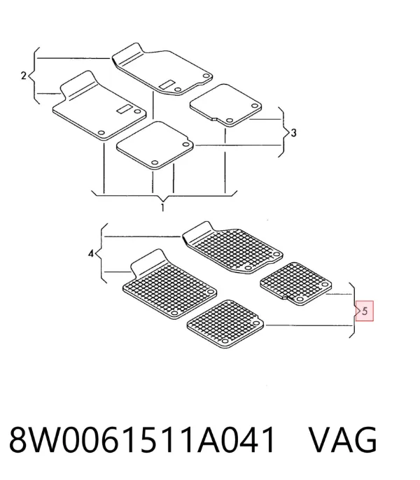 Килимок задній, комплект 2 шт. 8W0061511A041 VAG