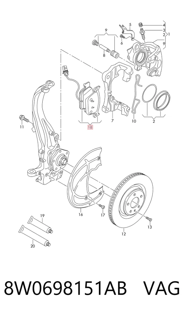 Передні тормозні колодки 8W0698151AB VAG