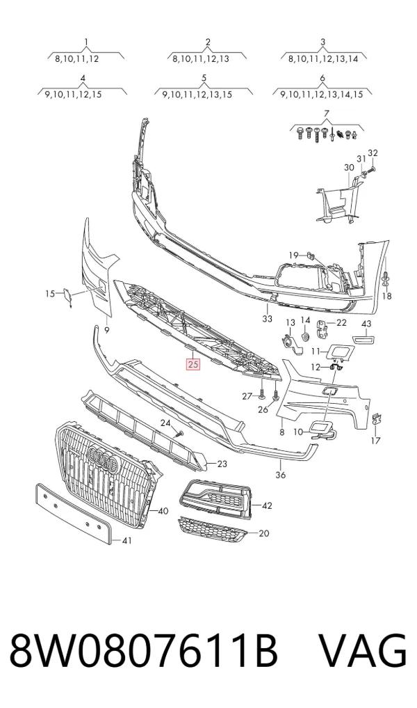 Захист бампера переднього 8W0807611B VAG