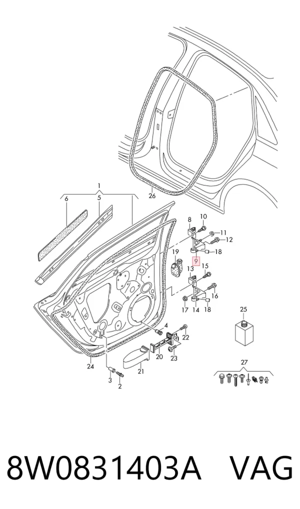 Петля передніх дверей, лівої 8W0831403A VAG