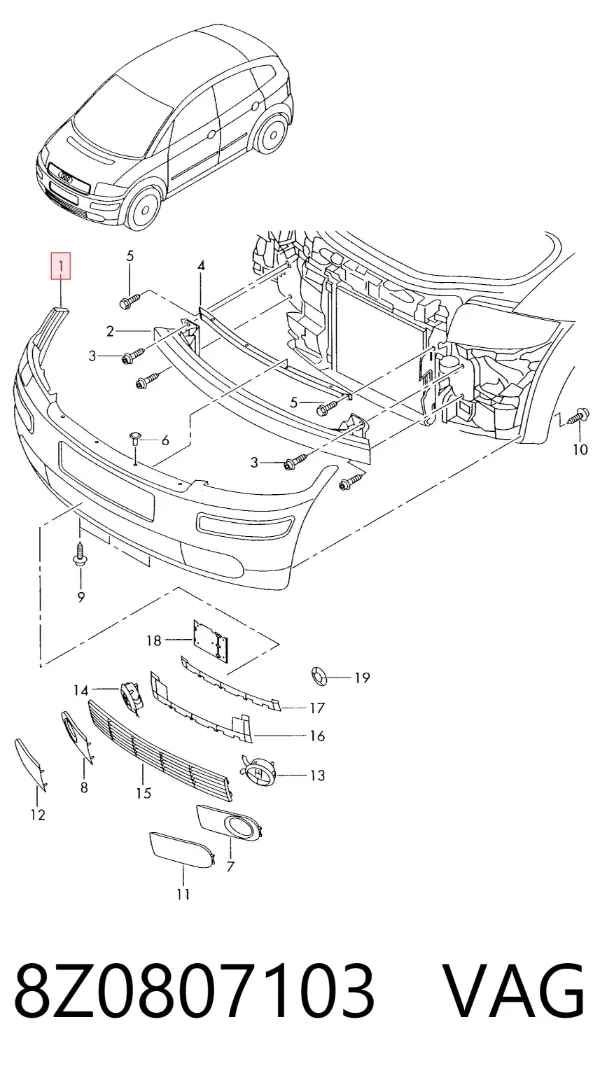 Передній бампер Audi A2 8Z0