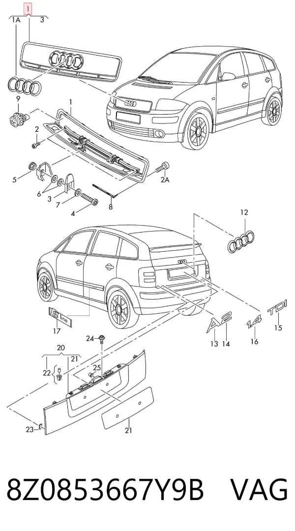 Решітка радіатора 8Z0853667Y9B VAG