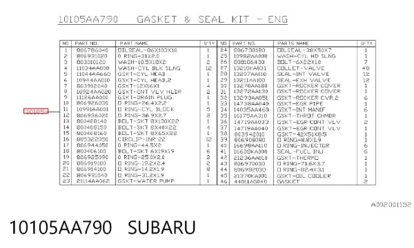Комплект прокладок 10105AA790 Subaru