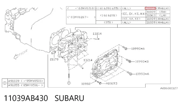 ГБЦ 11039AB430 Subaru