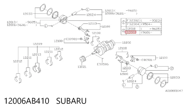 Поршень з пальцем без кілець, STD 12006AB410 Subaru
