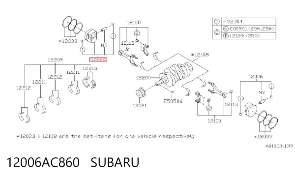 Поршень з пальцем без кілець, 2-й ремонт (+0,50) 12006AC860 Subaru