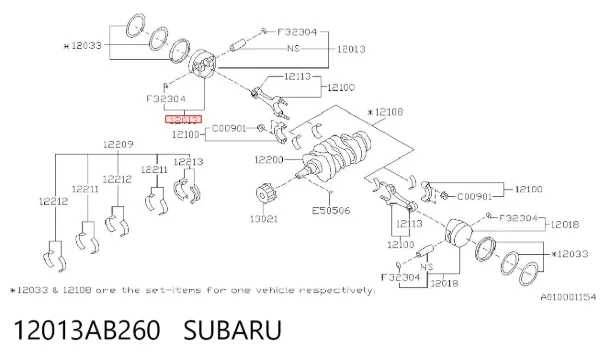 Поршень з пальцем без кілець, STD 12013AB260 Subaru
