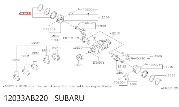 Кільця поршневі на 1 циліндр, STD. 12033AB220 Subaru