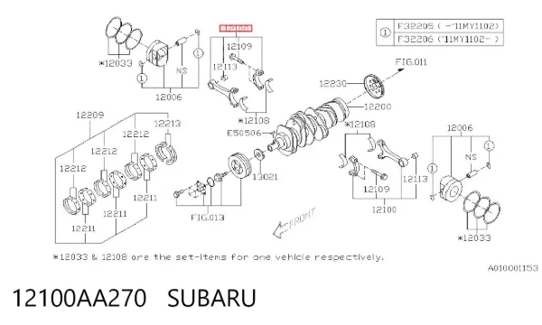 Шатун поршня двигуна 12100AA270 Subaru