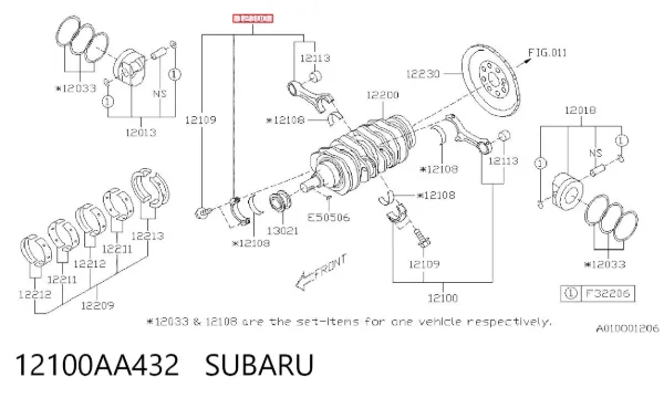 Шатун поршня двигуна 12100AA432 Subaru