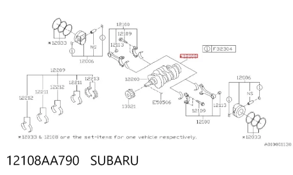Вкладиші шатунні 12108AA790 Subaru