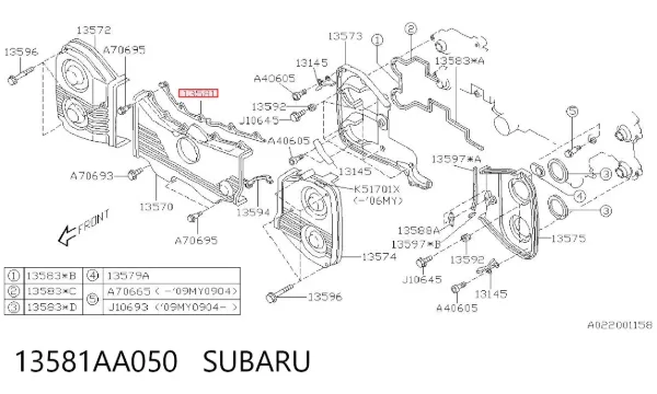 Прокладка передньої кришки двигуна, верхня 13581AA050 Subaru