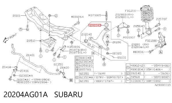Сайлентблок переднього важеля 20204AG01A Subaru