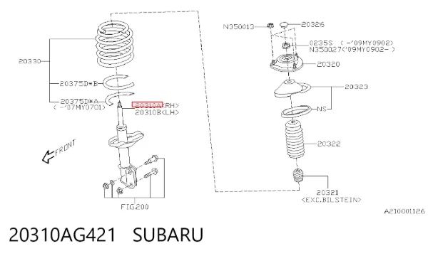 Амортизатор передній, правий 20310AG421 Subaru