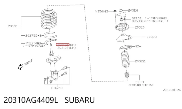 Амортизатор передній, правий 20310AG4409L Subaru