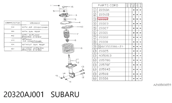 Опора амортизатора переднього 20320AJ001 Subaru