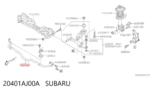 Передній стабілізатор 20401AJ00A Subaru