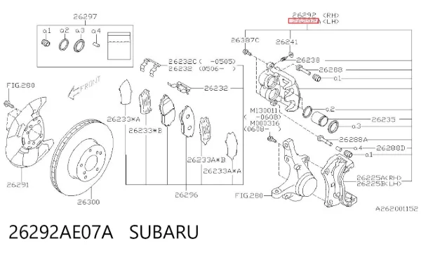 Супорт гальмівний передній лівий 26292AE07A Subaru
