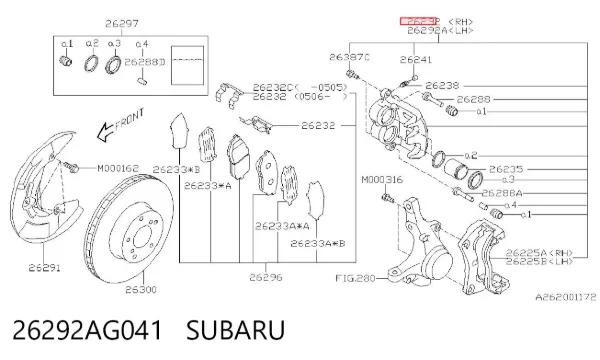 Супорт гальмівний передній правий 26292AG041 Subaru
