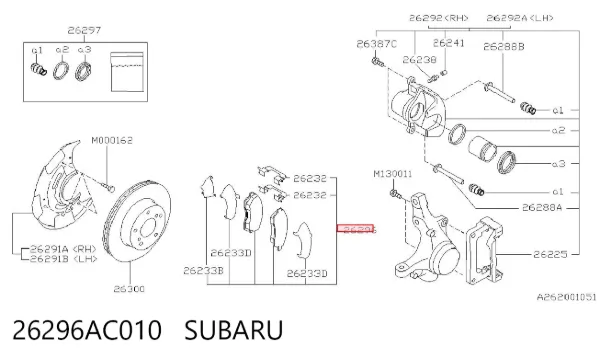 Передні тормозні колодки 26296AC010 Subaru