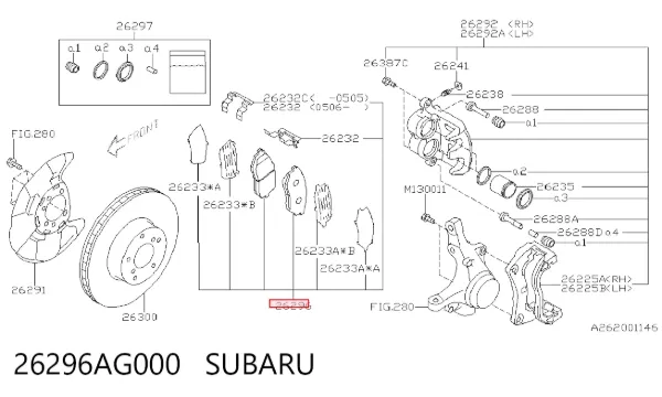 Передні тормозні колодки 26296AG000 Subaru