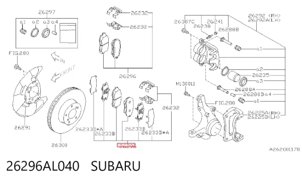 Передні тормозні колодки 26296AL040 Subaru