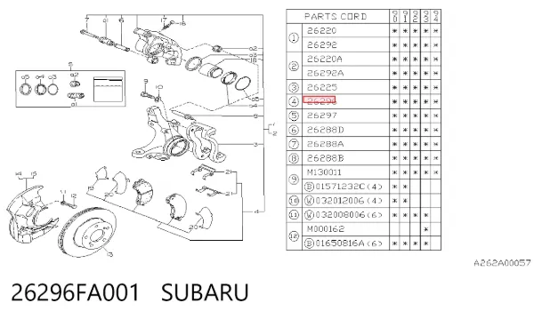 Передні тормозні колодки 26296FA001 Subaru