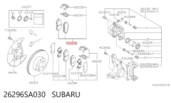 Передні тормозні колодки 26296SA030 Subaru