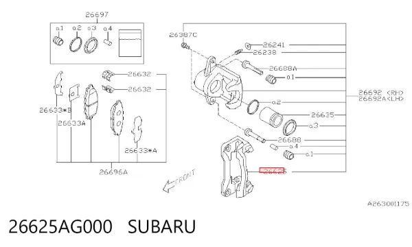 Ремкомплект переднього супорту 26625AG000 Subaru