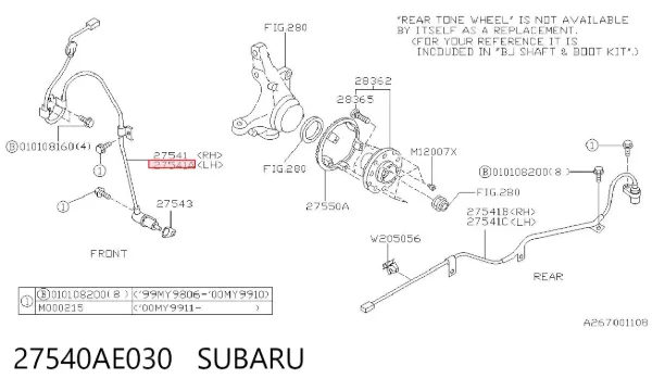 Датчик АБС (ABS) передній, лівий 27540AE030 Subaru