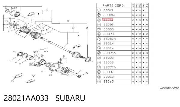 ШРУС зовнішній передній 28021AA033 Subaru