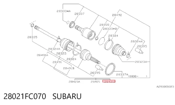 Піввісь задня, ліва 28021FC070 Subaru