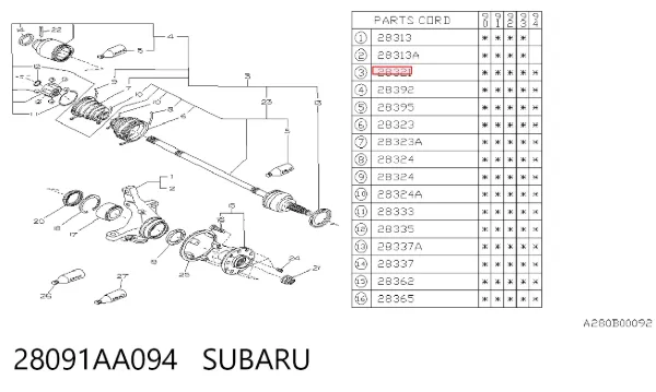 ШРУС зовнішній передній 28091AA094 Subaru