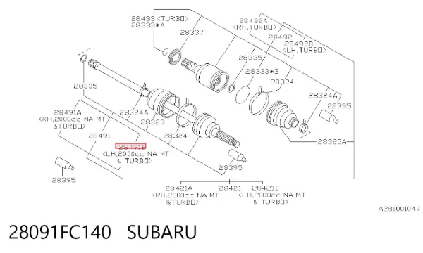 ШРКШ зовнішній задній, лівий 28091FC140 Subaru
