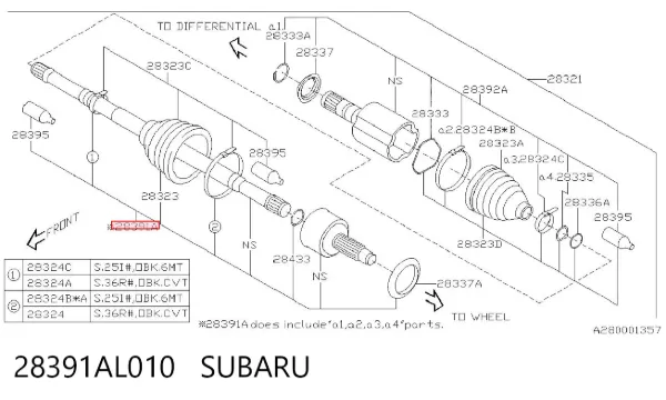 Ліва піввісь 28391AL010 Subaru