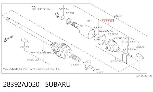 Пильник ШРУСа зовнішній 28392AJ020 Subaru