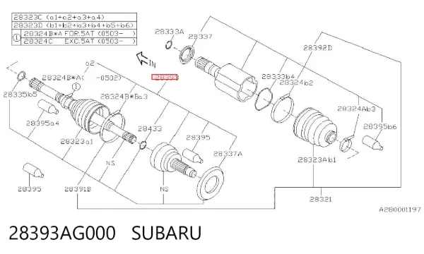 ШРУС зовнішній передній 28393AG000 Subaru
