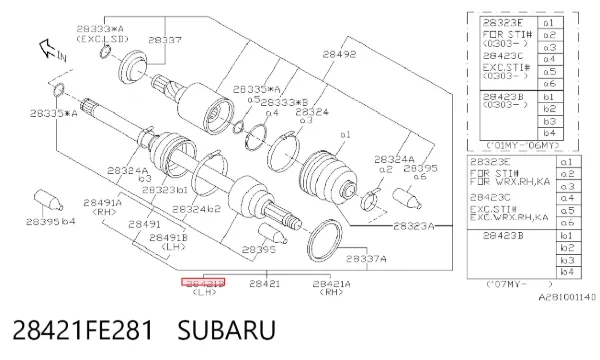Піввісь задня, ліва 28421FE281 Subaru