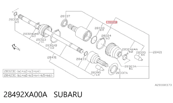 ШРКШ внутрішній, задній 28492XA00A Subaru