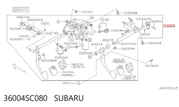 Кронштейн педалей, педальний вузол 36004SC080 Subaru