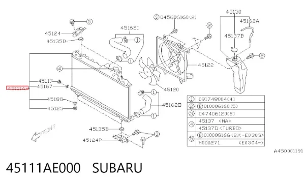 Радіатор 45111AE000 Subaru