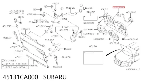 Двигун вентилятора системи охолодження, правий 45131CA000 Subaru