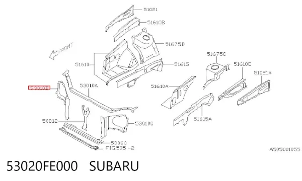 Супорт радіатора правий/монтажна панель кріплення фар 53020FE000 Subaru