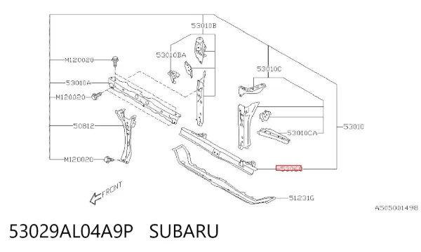 Супорт радіатора нижній/монтажна панель кріплення фар 53029AL04A9P Subaru